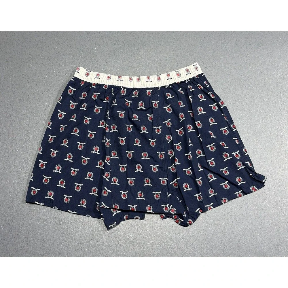 NWT Vtg 2000s Tommy Hilfiger Crest Boxers Large Navy AOP Cotton Lounge Shorts
